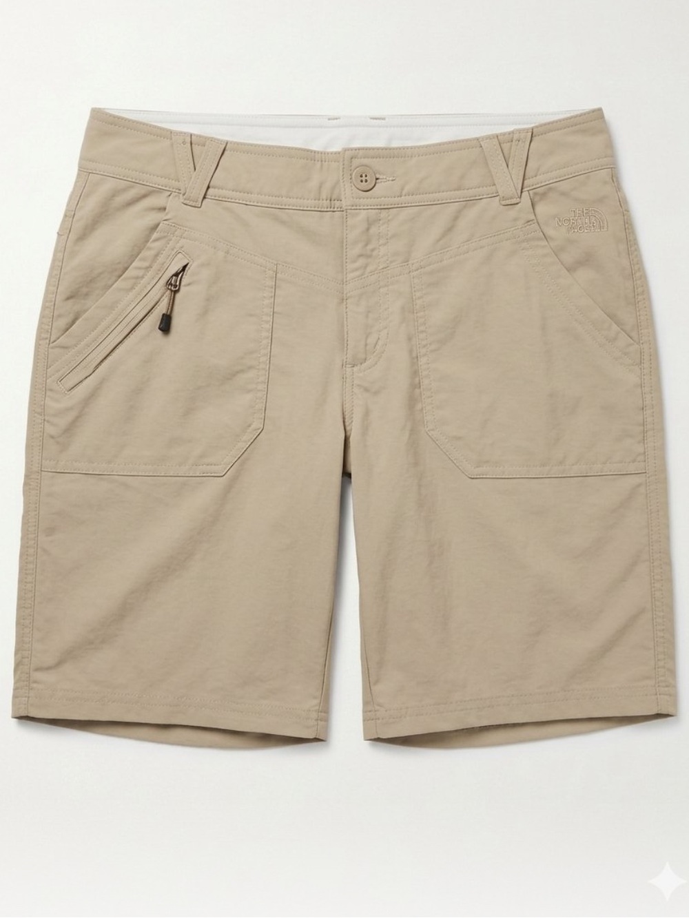 VGUC North Face hiking shorts khaki tan 10” inseam Womens Sz 8